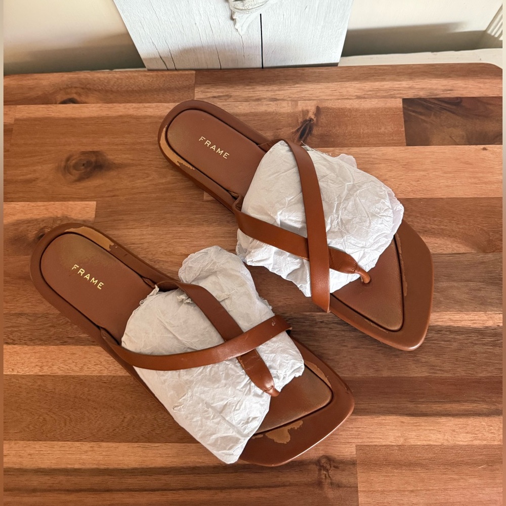 Frame Denim Women's Leather Le Montauk Sandals, Tobacco 39.5/9.5